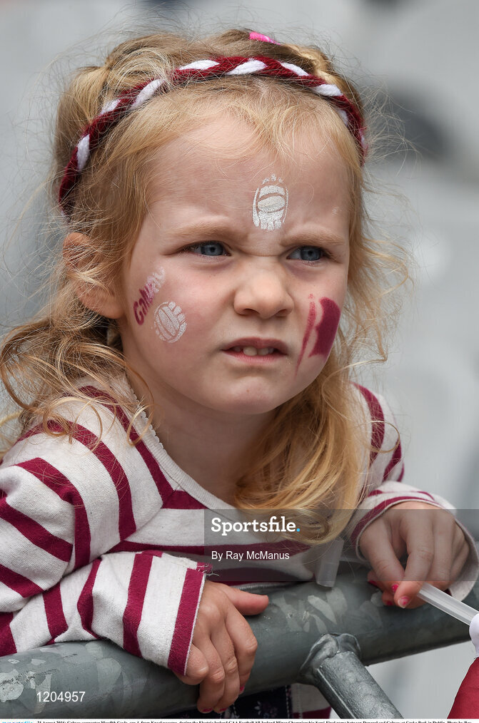 21 August 2016; Galway supporter Meadbh Coyle, age 4, from Knocknacarra, during the Electric Ireland GAA Football All-Ireland Minor Championship Semi-Final game between Donegal and Galway at Croke Park in Dublin. Photo by Ray McManus/Sportsfile