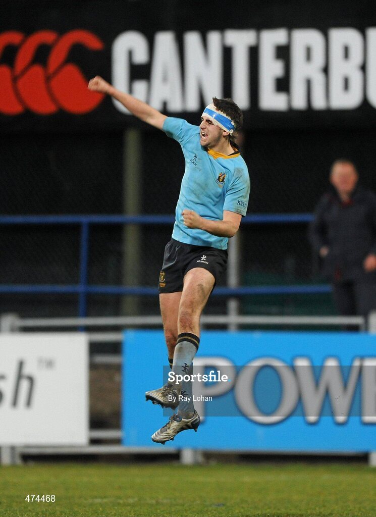 21 November 2010; James Thornton, UCD, celebrates after scoring the winning kick in the Leinster Senior League Cup Final, St Marys College v UCD, Donnybrook Stadium, Donnybrook, Dublin. Picture credit: Ray Lohan / SPORTSFILE.