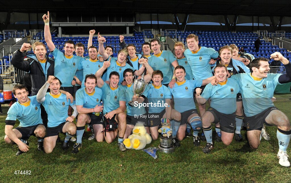 21 November 2010; The UCD team celebrate with the cup. Leinster Senior League Cup Final, St Marys College v UCD, Donnybrook Stadium, Donnybrook, Dublin. Picture credit: Ray Lohan / SPORTSFILE.