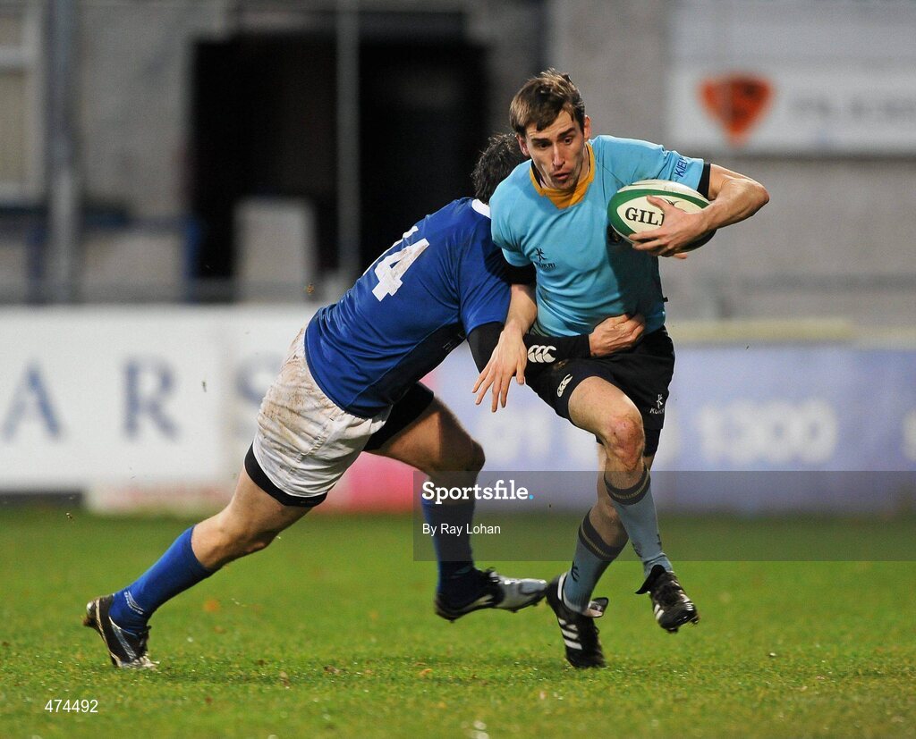 21 November 2010; Michael Twomey, UCD, is tackled by Ronan Doherty, St. Marys College. Leinster Senior League Cup Final, St Marys College v UCD, Donnybrook Stadium, Donnybrook, Dublin. Picture credit: Ray Lohan / SPORTSFILE.
