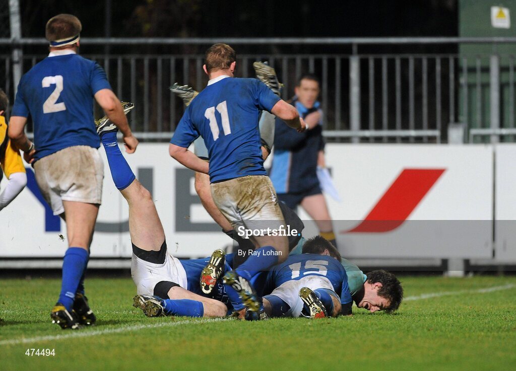 21 November 2010; Shane Grannell, UCD, scores his side's winning try. Leinster Senior League Cup Final, St Marys College v UCD, Donnybrook Stadium, Donnybrook, Dublin. Picture credit: Ray Lohan / SPORTSFILE.