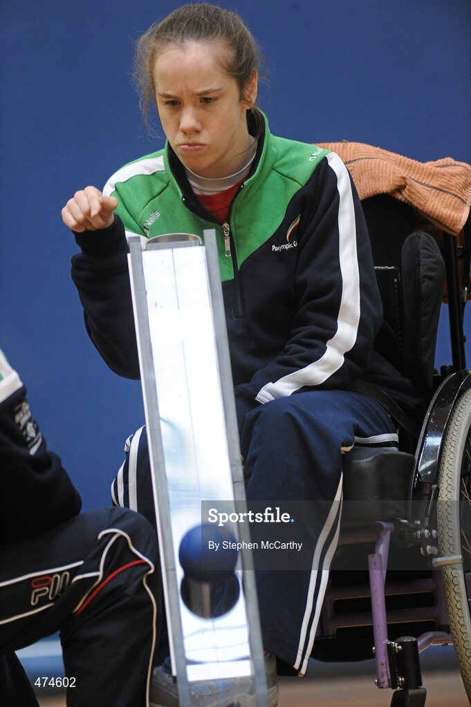 9 April 2010; Denise Guard, from Victorias Cross, Cork, in action during boccia training at an Ireland paralympic squad training camp. Ireland Paralympic Squad Training Camp - April 2010, University of Limerick, Limerick. Picture credit: Stephen McCarthy / SPORTSFILE