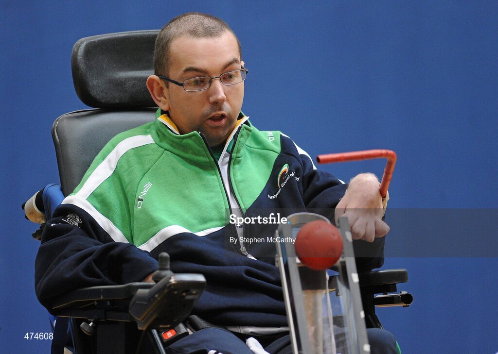 9 April 2010; Gerard O'Grady, from Limerick, in action during boccia training at an Ireland paralympic squad training camp. Ireland Paralympic Squad Training Camp - April 2010, University of Limerick, Limerick. Picture credit: Stephen McCarthy / SPORTSFILE