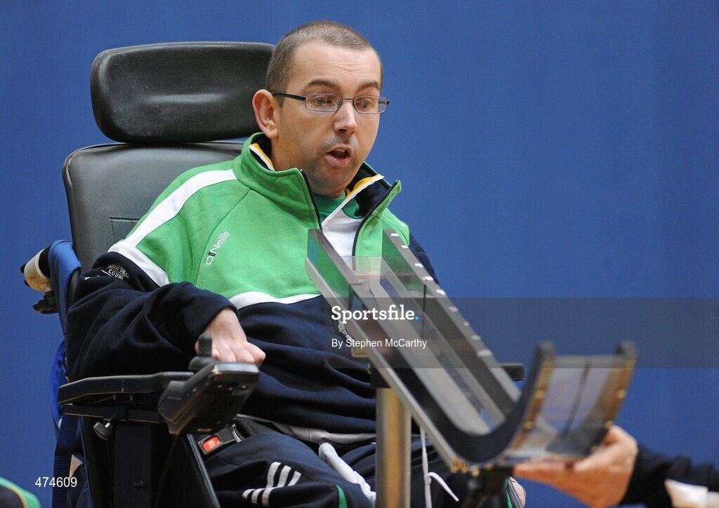 9 April 2010; Gerard O'Grady, from Limerick, in action during boccia training at an Ireland paralympic squad training camp. Ireland Paralympic Squad Training Camp - April 2010, University of Limerick, Limerick. Picture credit: Stephen McCarthy / SPORTSFILE