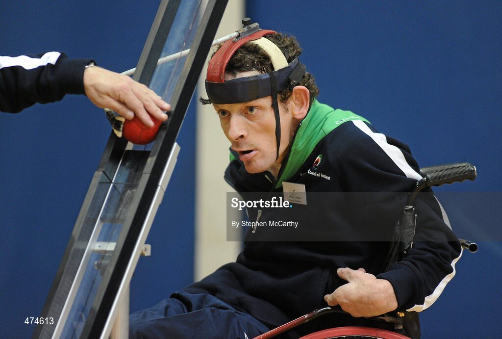 9 April 2010; Johnny Cronin, from Mitchelstown, Co. Cork, in action during boccia training at an Ireland paralympic squad training camp. Ireland Paralympic Squad Training Camp - April 2010, University of Limerick, Limerick. Picture credit: Stephen McCarthy / SPORTSFILE