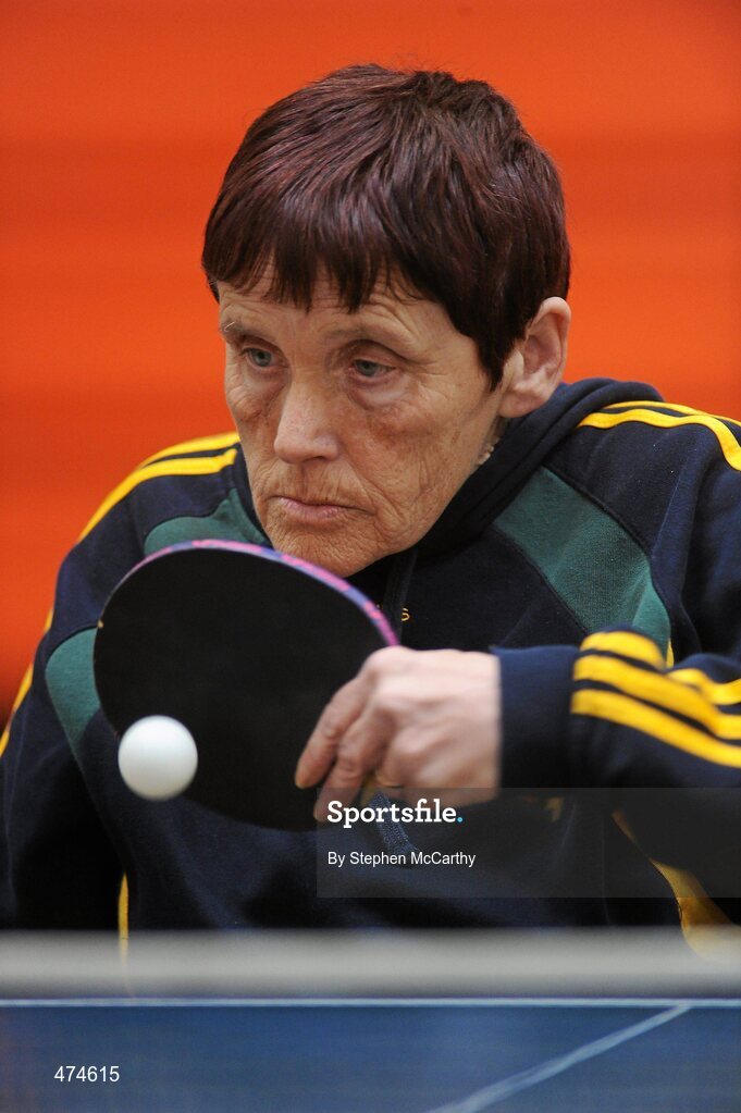 9 April 2010; Kathleen Reynolds, from Blanchardstown, Dublin, in action during table tennis training at an Ireland paralympic squad training camp. Ireland Paralympic Squad Training Camp - April 2010, University of Limerick, Limerick. Picture credit: Stephen McCarthy / SPORTSFILE
