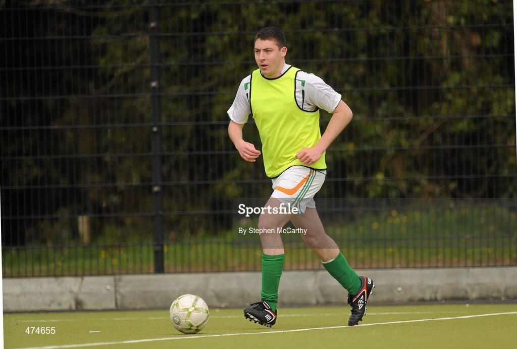 9 April 2010; Joe Markey, from Clontibret, Monaghan, in action during soccer training at an Ireland paralympic squad training camp. Ireland Paralympic Squad Training Camp - April 2010, University of Limerick, Limerick. Picture credit: Stephen McCarthy / SPORTSFILE