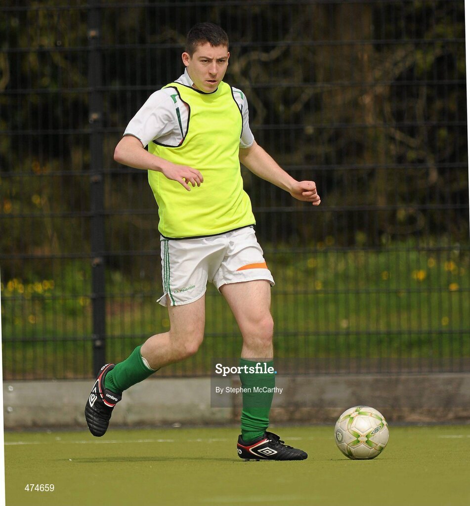 9 April 2010; Joe Markey, from Clontibret, Monaghan, in action during soccer training at an Ireland paralympic squad training camp. Ireland Paralympic Squad Training Camp - April 2010, University of Limerick, Limerick. Picture credit: Stephen McCarthy / SPORTSFILE
