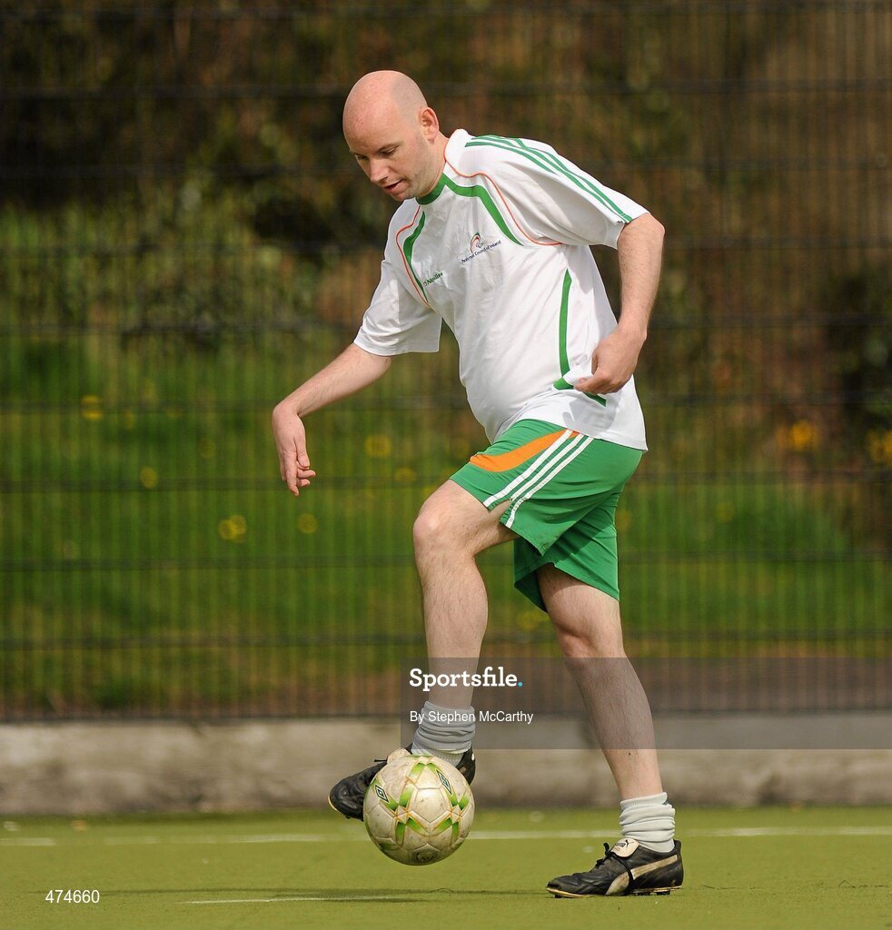 9 April 2010; Paul Dollard, from Rathfarnham, Dublin, in action during soccer training at an Ireland paralympic squad training camp. Ireland Paralympic Squad Training Camp - April 2010, University of Limerick, Limerick. Picture credit: Stephen McCarthy / SPORTSFILE