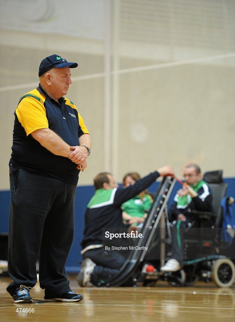 9 April 2010; Boccia assistant Patrick Judge, from Edenderry, Co. Offaly, watches on during an Ireland paralympic squad training camp. Ireland Paralympic Squad Training Camp - April 2010, University of Limerick, Limerick. Picture credit: Stephen McCarthy / SPORTSFILE