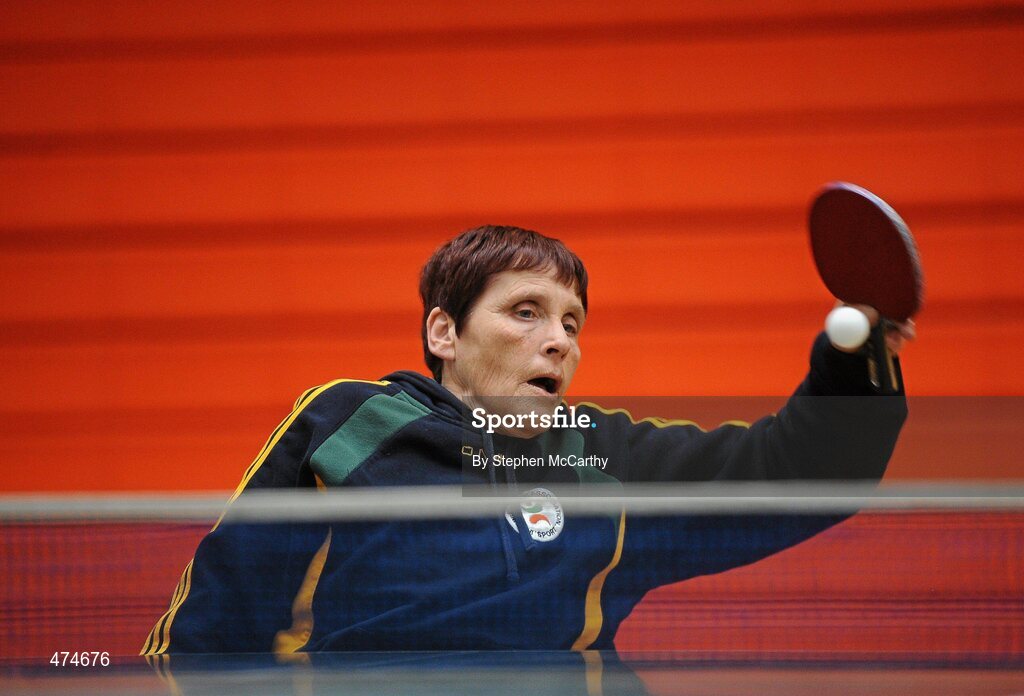 9 April 2010; Kathleen Reynolds, from Blanchardstown, Dublin, in action during table tennis training at an Ireland paralympic squad training camp. Ireland Paralympic Squad Training Camp - April 2010, University of Limerick, Limerick. Picture credit: Stephen McCarthy / SPORTSFILE