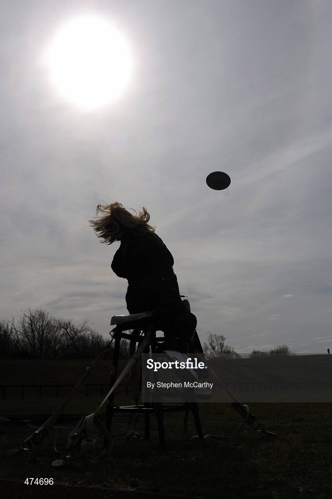 9 April 2010; Catherine Wayland, from New Ross, Wexford, in action during discus training at an Ireland paralympic squad training camp. Ireland Paralympic Squad Training Camp - April 2010, University of Limerick, Limerick. Picture credit: Stephen McCarthy / SPORTSFILE