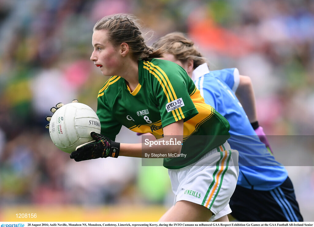 28 August 2016; Aoife Neville, Monaleen NS, Monaleen, Castletroy, Limerick, representing Kerry, during the INTO Cumann na mBunscol GAA Respect Exhibition Go Games at the GAA Football All-Ireland Senior Championship Semi-Final game between Dublin and Kerry at Croke Park in Dublin. Photo by Stephen McCarthy/Sportsfile