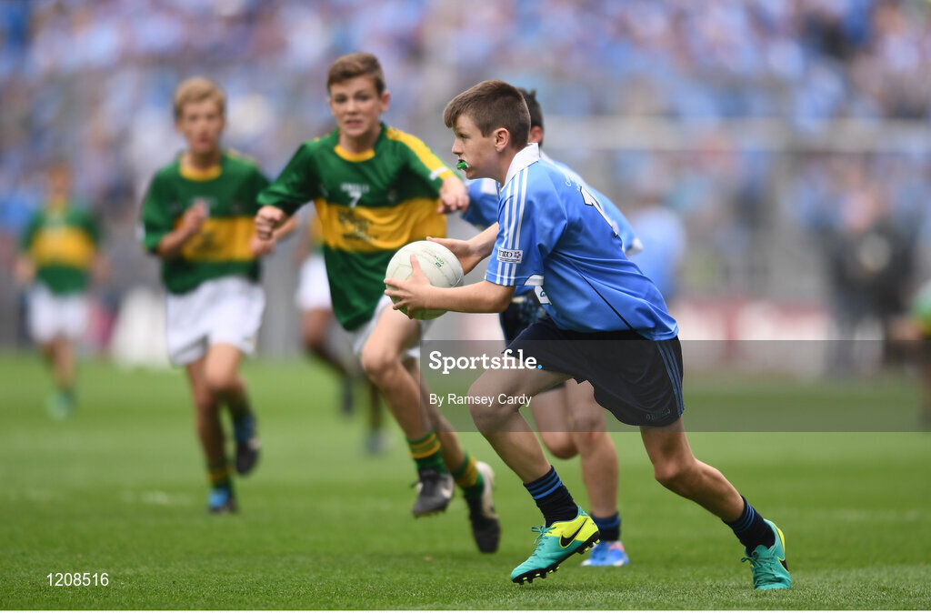 28 August 2016; Shamey O'Hagan, Monamolin NS Gorey, Wexford, representing Dublin, in action during the INTO Cumann na mBunscol GAA Respect Exhibition Go Games at the GAA Football All-Ireland Senior Championship Semi-Final game between Dublin and Kerry at Croke Park in Dublin. Photo by Ramsey Cardy/Sportsfile