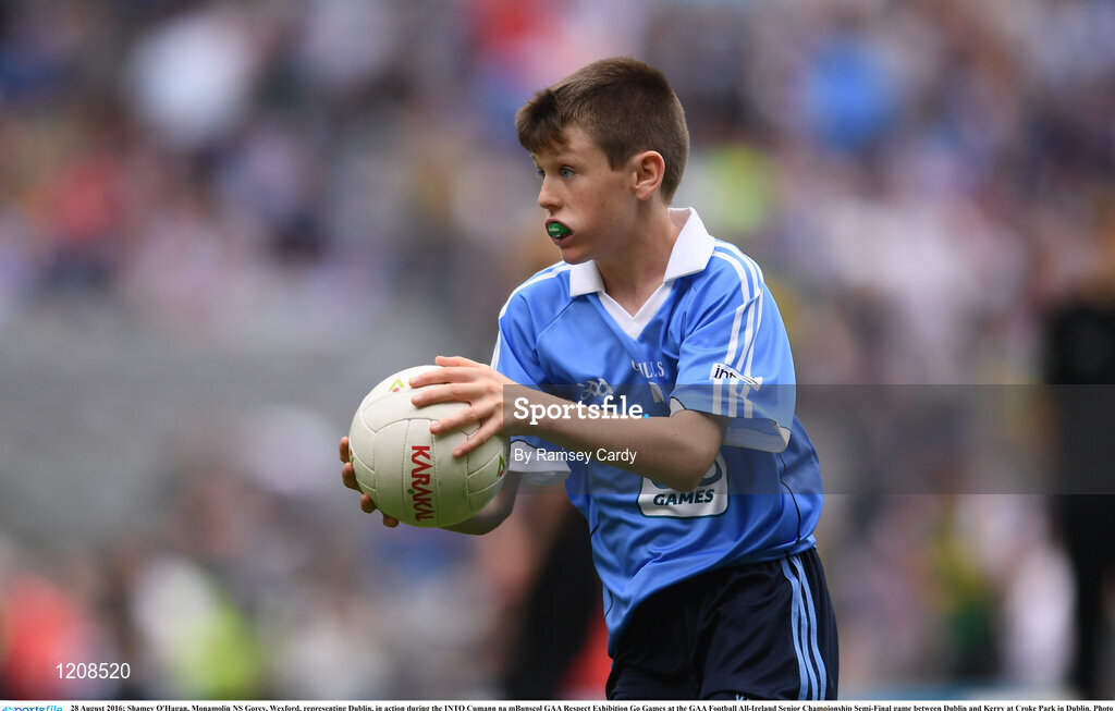 28 August 2016; Shamey O'Hagan, Monamolin NS Gorey, Wexford, representing Dublin, in action during the INTO Cumann na mBunscol GAA Respect Exhibition Go Games at the GAA Football All-Ireland Senior Championship Semi-Final game between Dublin and Kerry at Croke Park in Dublin. Photo by Ramsey Cardy/Sportsfile