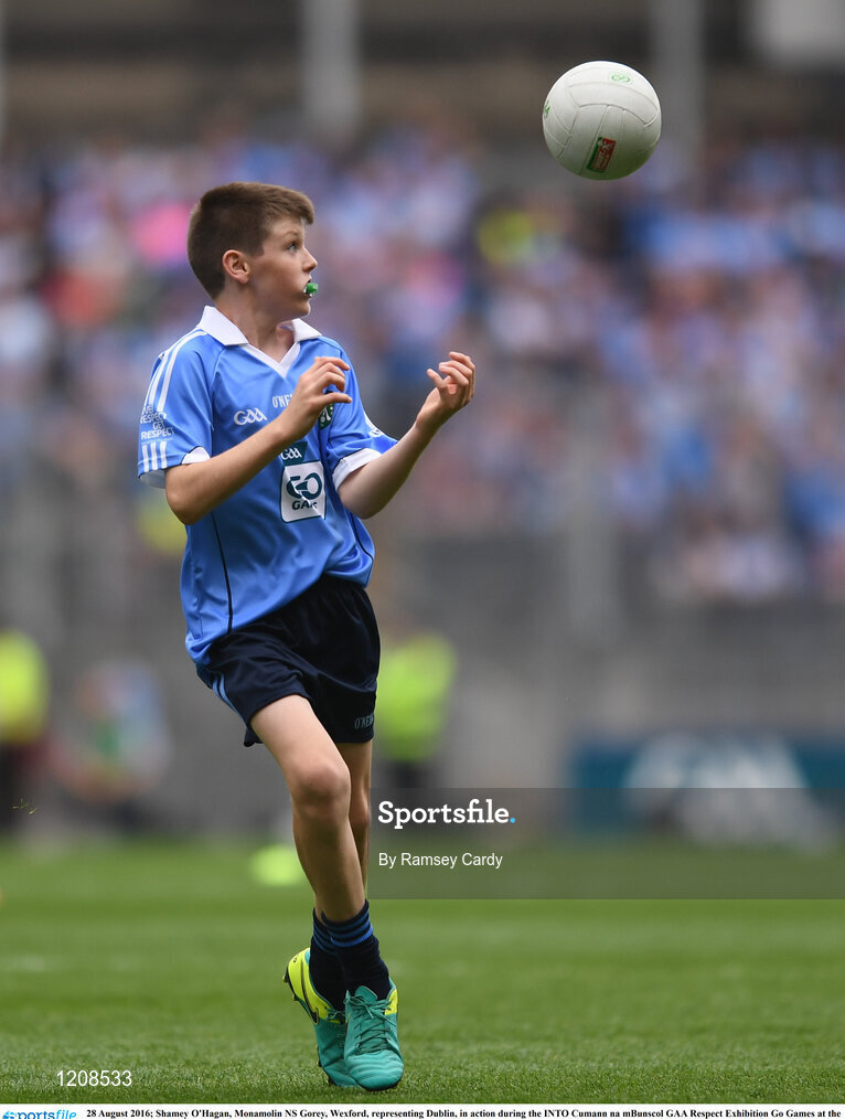 28 August 2016; Shamey O'Hagan, Monamolin NS Gorey, Wexford, representing Dublin, in action during the INTO Cumann na mBunscol GAA Respect Exhibition Go Games at the GAA Football All-Ireland Senior Championship Semi-Final game between Dublin and Kerry at Croke Park in Dublin. Photo by Ramsey Cardy/Sportsfile