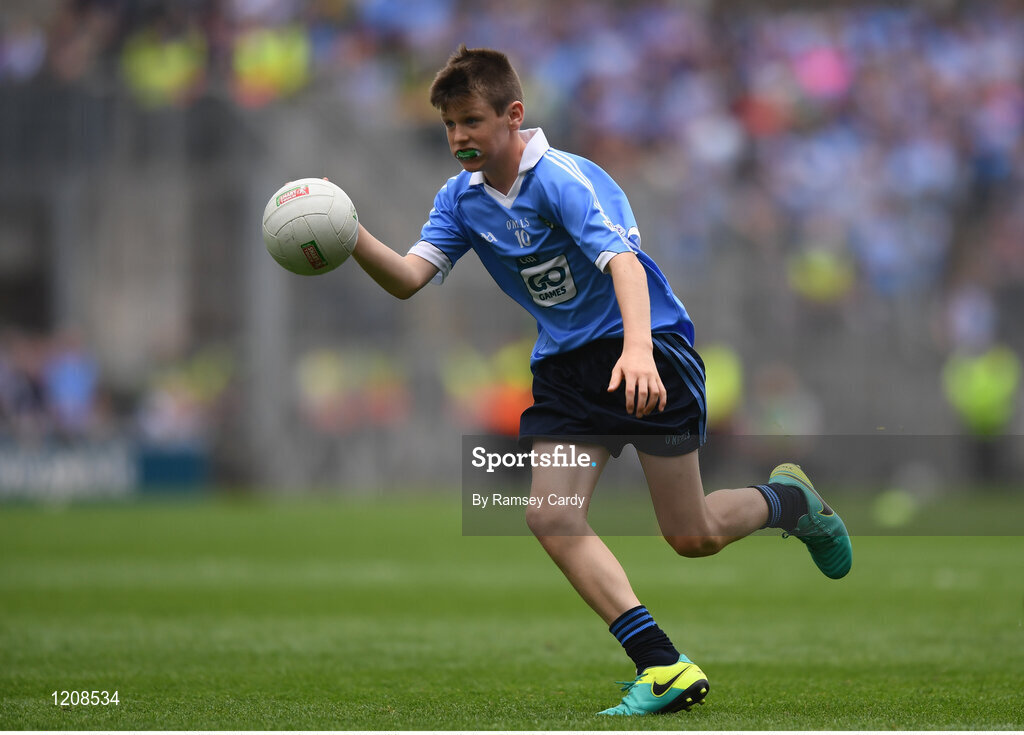 28 August 2016; Shamey O'Hagan, Monamolin NS Gorey, Wexford, representing Dublin, in action during the INTO Cumann na mBunscol GAA Respect Exhibition Go Games at the GAA Football All-Ireland Senior Championship Semi-Final game between Dublin and Kerry at Croke Park in Dublin. Photo by Ramsey Cardy/Sportsfile