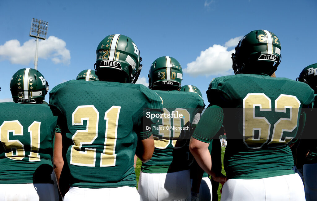 2 September 2016; Blessed Trinity players look on during the game against St. Peters Prep. Donnybrook Stadium hosted a triple-header of high school American football games today as part of the Aer Lingus College Football Classic. Six top high school teams took part in the American Football Showcase with all proceeds from the game going to Special Olympics Ireland, the official charity partner to the Aer Lingus College Football Classic. High School American Football Showcase match between Blessed Trinity of Atlanta, Georgia and St. Peters Prep of Jersey City, New Jersey at Donnybrook Stadium in Dublin. Photo by Piaras Ó Mídheach/Sportsfile