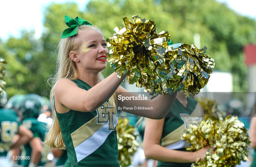 2 September 2016; Blessed Trinity cheerleaders during their game against St. Peters Prep. Donnybrook Stadium hosted a triple-header of high school American football games today as part of the Aer Lingus College Football Classic. Six top high school teams took part in the American Football Showcase with all proceeds from the game going to Special Olympics Ireland, the official charity partner to the Aer Lingus College Football Classic. High School American Football Showcase match between Blessed Trinity of Atlanta, Georgia and St. Peters Prep of Jersey City, New Jersey at Donnybrook Stadium in Dublin. Photo by Piaras Ó Mídheach/Sportsfile