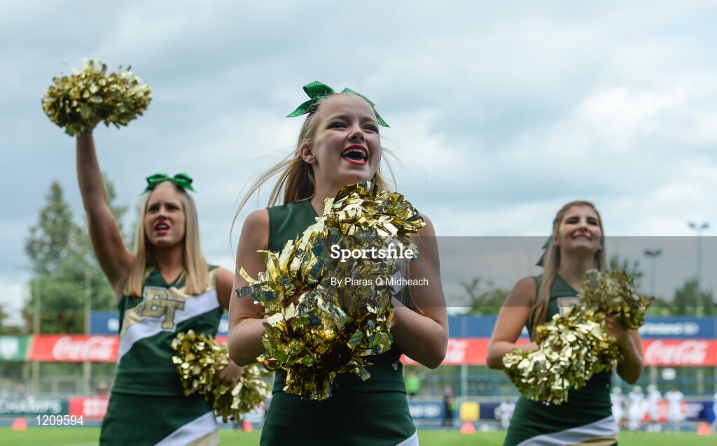 2 September 2016; Blessed Trinity cheerleaders during their game against St. Peters Prep. Donnybrook Stadium hosted a triple-header of high school American football games today as part of the Aer Lingus College Football Classic. Six top high school teams took part in the American Football Showcase with all proceeds from the game going to Special Olympics Ireland, the official charity partner to the Aer Lingus College Football Classic. High School American Football Showcase match between Blessed Trinity of Atlanta, Georgia and St. Peters Prep of Jersey City, New Jersey at Donnybrook Stadium in Dublin. Photo by Piaras Ó Mídheach/Sportsfile