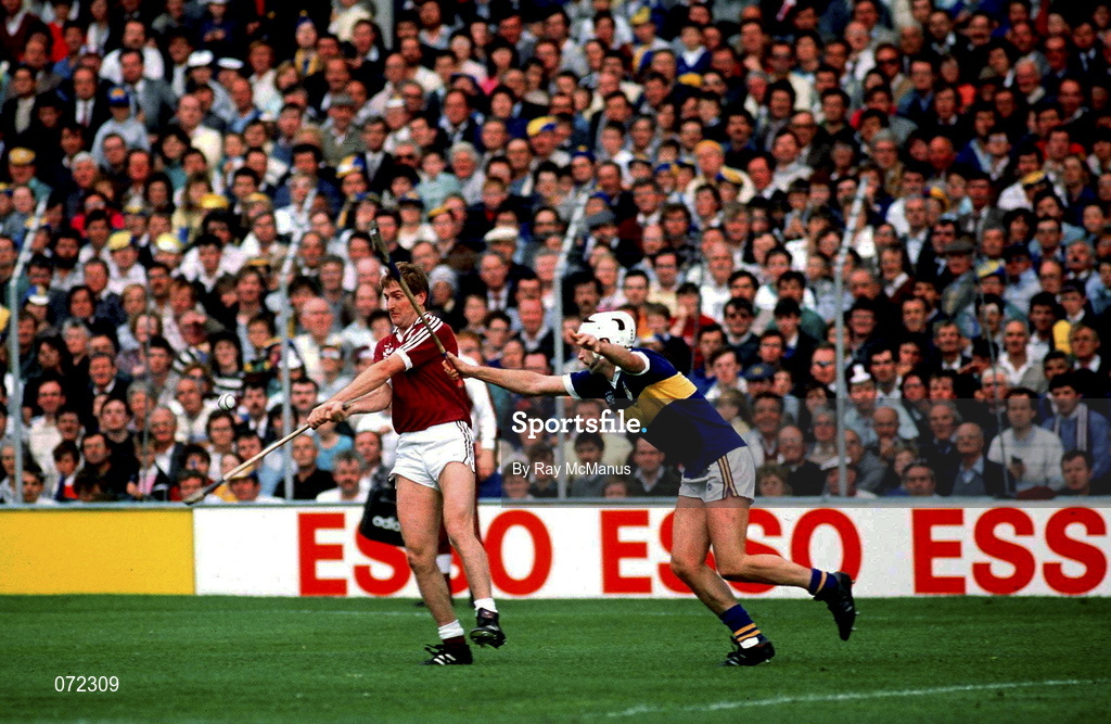 4 September 1988; Noel Lane of Galway is tackled by Conor O'Donovan of Tipperary during the All-Ireland Senior Hurling Championship Final match between Galway and Tipperary at Croke Park in Dublin. Photo by Ray McManus/Sportsfile