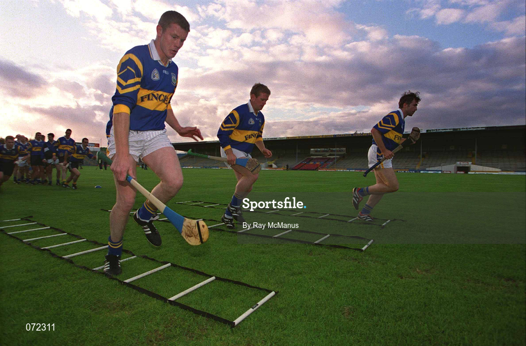 30 August 2001; Tipperary players, from left, Conor Gleeson, Eugene O'Neill and Mark O'Leary during a Tipperary hurling training session prior to the All-Ireland Hurling Final at Semple Stadium in Thurles, Tipperary. Photo by Ray McManus/Sportsfile