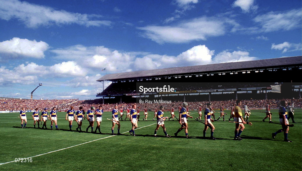 4 September 1988; The Galway and Tipperary teams during the pre-match parade prior to the All-Ireland Senior Hurling Championship Final match between Galway and Tipperary at Croke Park in Dublin. Photo by Ray McManus/Sportsfile