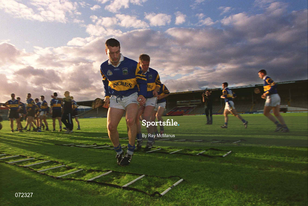 30 August 2001; Liam Cahill and Eugene O'Neill during a Tipperary hurling training session prior to the All-Ireland Hurling Final at Semple Stadium in Thurles, Tipperary. Photo by Ray McManus/Sportsfile