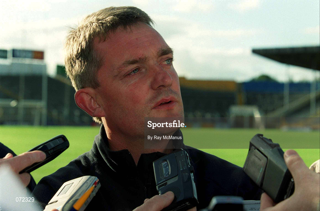 30 August 2001; Manager Nicky English answers reporters questions during a Tipperary hurling training session prior to the All-Ireland Hurling Final at Semple Stadium in Thurles, Tipperary. Photo by Ray McManus/Sportsfile
