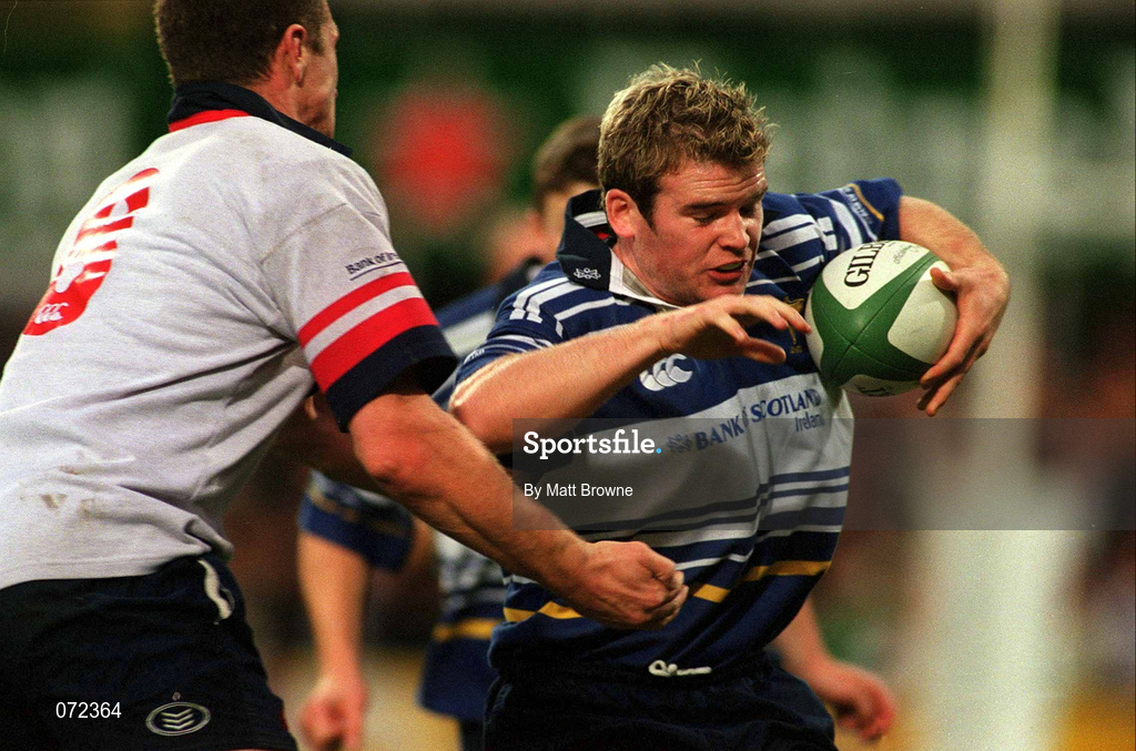 31 August 2001; Gordon D'Arcy of Leinster in action against Russell Nelson of Ulster during the Celtic League match between Leinster and Ulster at Donnybrook Stadium in Dublin. Photo by Matt Browne/Sportsfile
