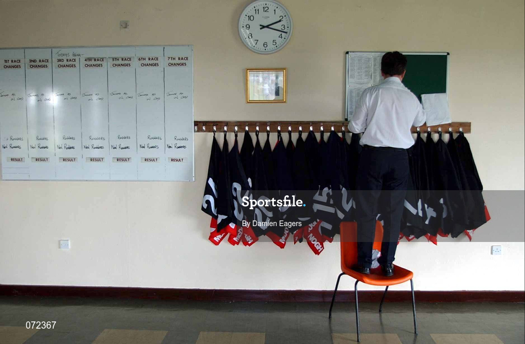 31 July 2001; A general view of the weigh room prior to day 2 of the Galway Summer Racing Festival at Ballybrit Racecourse in Galway. Photo by Damien Eagers/Sportsfile