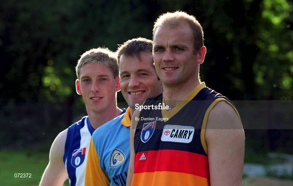 28 August 2001; Meath footballers, from left, Trevor Giles, Mick O'Dowd and John McDermott during a feature in Dunsany, Meath. Photo by Damien Eagers/Sportsfile