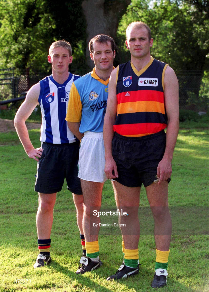 28 August 2001; Meath footballers, from left, Trevor Giles, Mick O'Dowd and John McDermott during a feature in Dunsany, Meath. Photo by Damien Eagers/Sportsfile