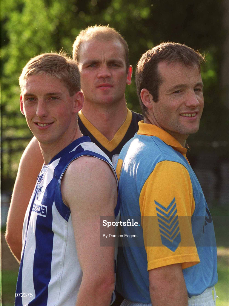 28 August 2001; Meath footballers, from left, Trevor Giles, John McDermott and Mick O'Dowd during a feature in Dunsany, Meath. Photo by Damien Eagers/Sportsfile
