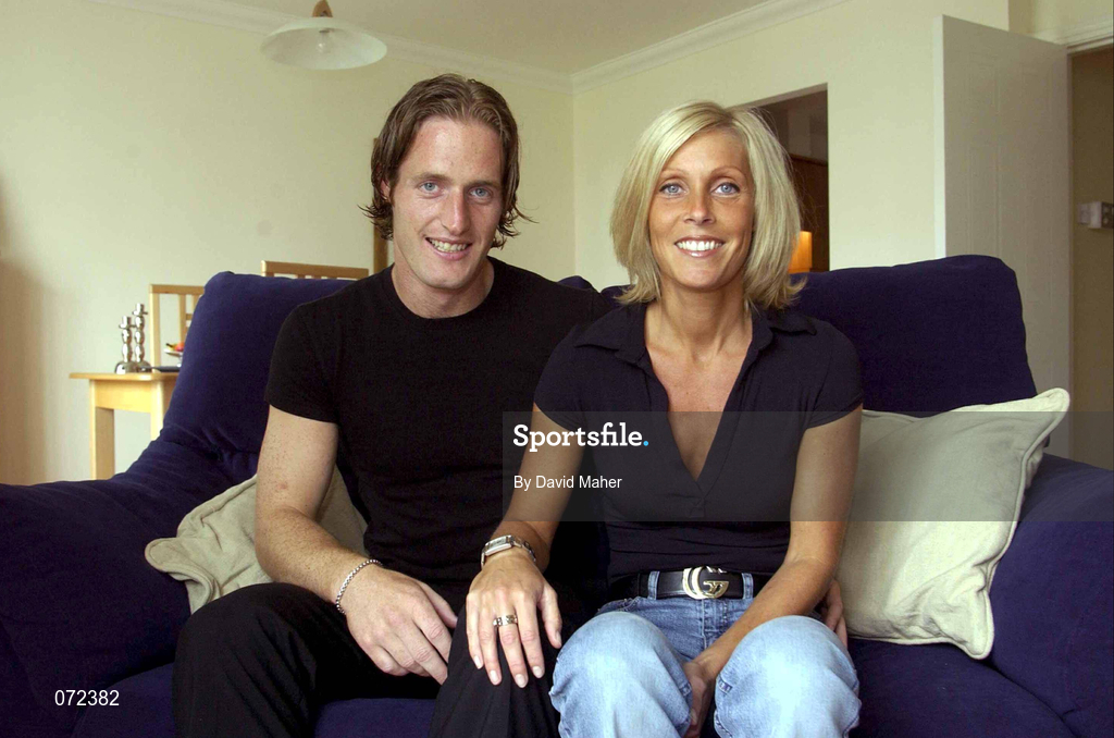23 July 2001; Simon Webb of Bohemians, pictured with his girlfriend Anneli Sundberg, Sweden, at their apartment in Dublin. Photo by David Maher/Sportsfile