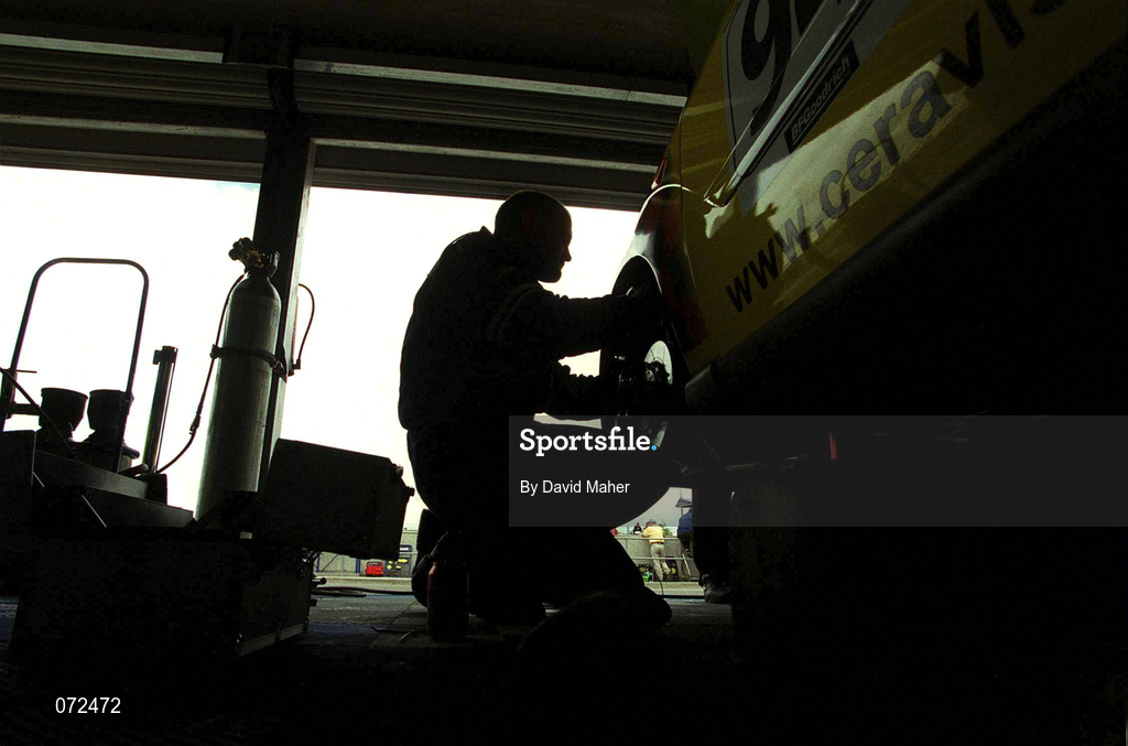 17 June 2001; A GR Motorsport mechanic works on Gareth Howells car between the 'sprint race' and the 'feature race' during Round 5 of the British Touring Car Championship at Mondello Park in Naas, Kildare. Photo by David Maher/Sportsfile