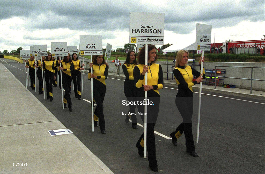 17 June 2001; The TOCA Pit Girls on their way to the starting grid for the Feature race during Round 5 of the British Touring Car Championship at Mondello Park in Naas, Kildare. Photo by David Maher/Sportsfile
