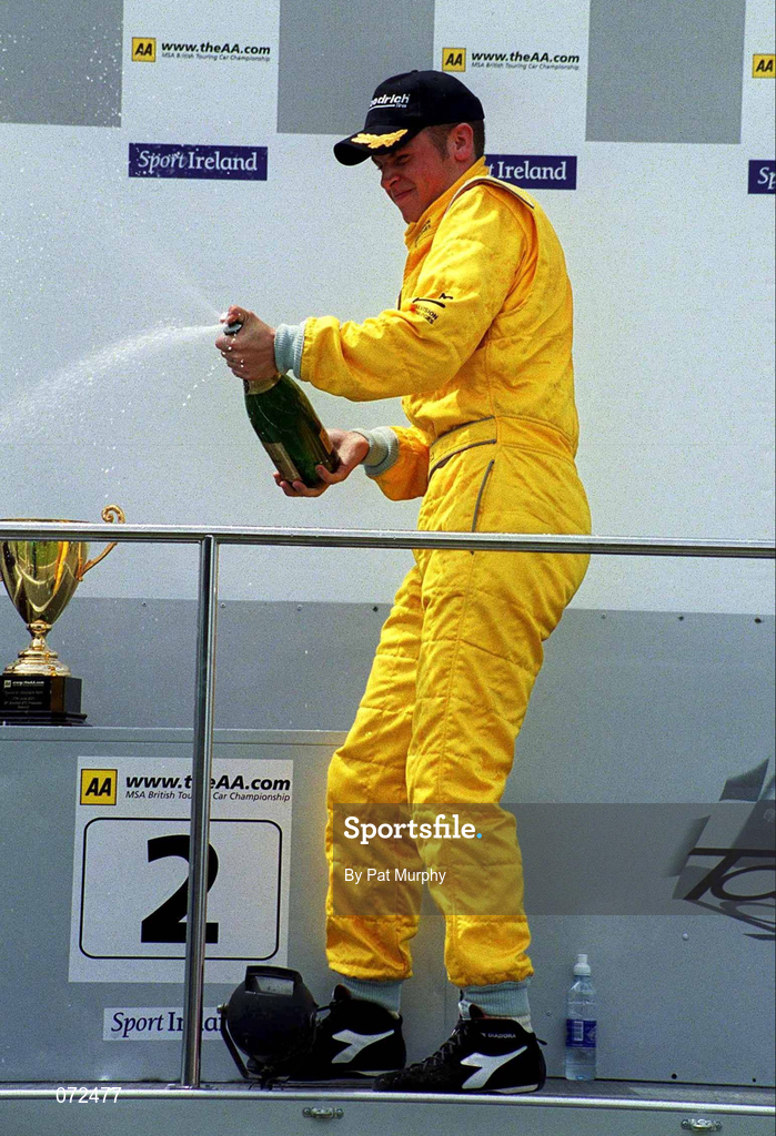 17 June 2001; Gareth Howell, GR Motorsport, celebrates on the podium after finishing second in the Sprint race during Round 5 of the British Touring Car Championship at Mondello Park in Naas, Kildare. Photo by Pat Murphy/Sportsfile