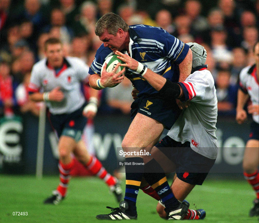 31 August 2001; Victor Costello of Leinster in action against Paddy Johns of Ulster during the Celtic League match between Leinster and Ulster at Donnybrook Stadium in Dublin. Photo by Matt Browne/Sportsfile