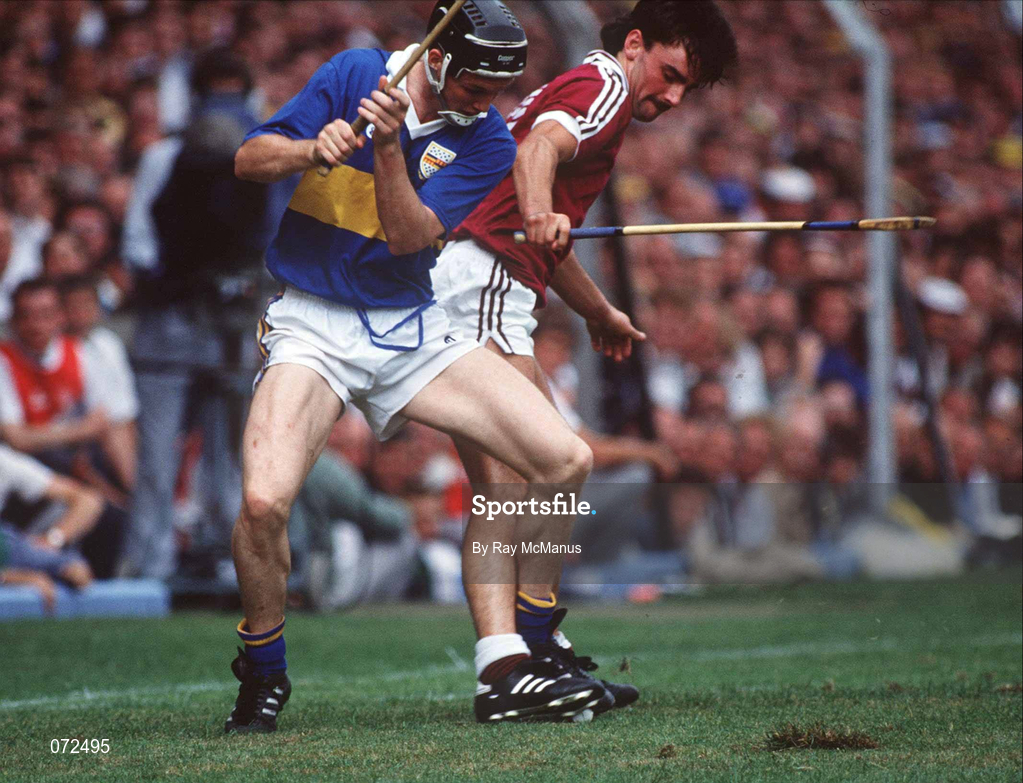 6 August 1989; Gerry McInerney of Galway in action against Paul Delaney of Tipperary during the All-Ireland Senior Hurling Championship Semi-Final match between Tipperary and Galway at Croke Park in Dublin. Photo by Ray McManus/Sportsfile
