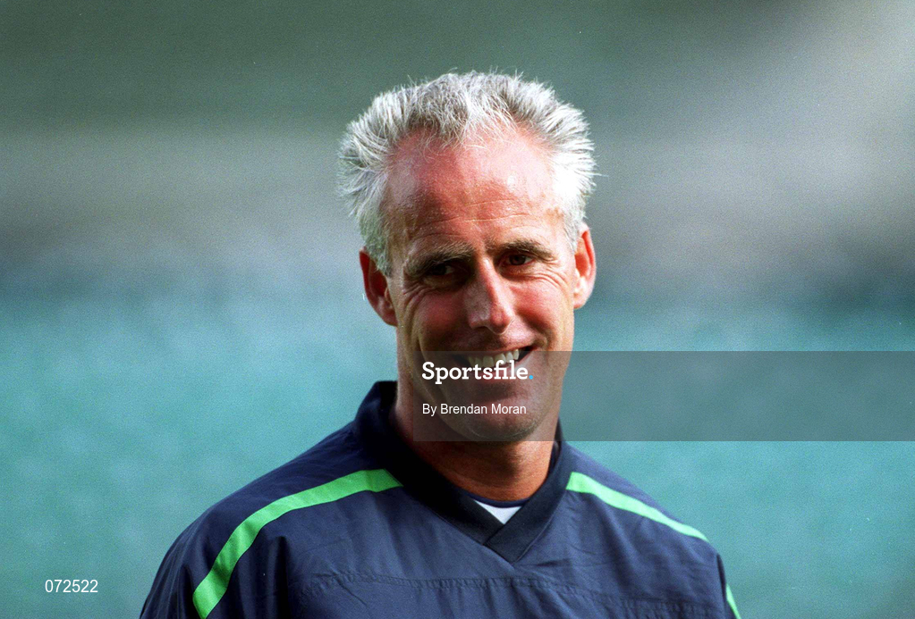 31 August 2001; Republic of Ireland manager Mick McCarthy  during a Republic of Ireland training session at Lansdowne Road in Dublin. Photo by Brendan Moran/Sportsfile