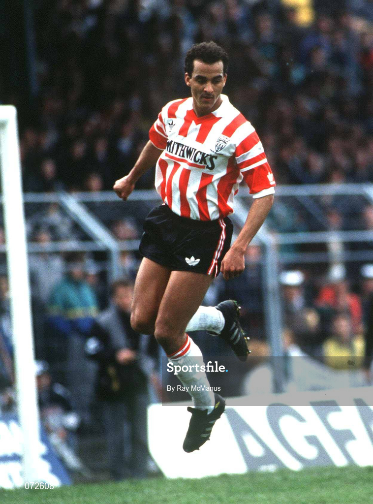 2 May 1988; Owen Da Gama of Derry City during the FAI Cup Final at Dalymount Park in Dublin. Photo by Ray McManus/Sportsfile