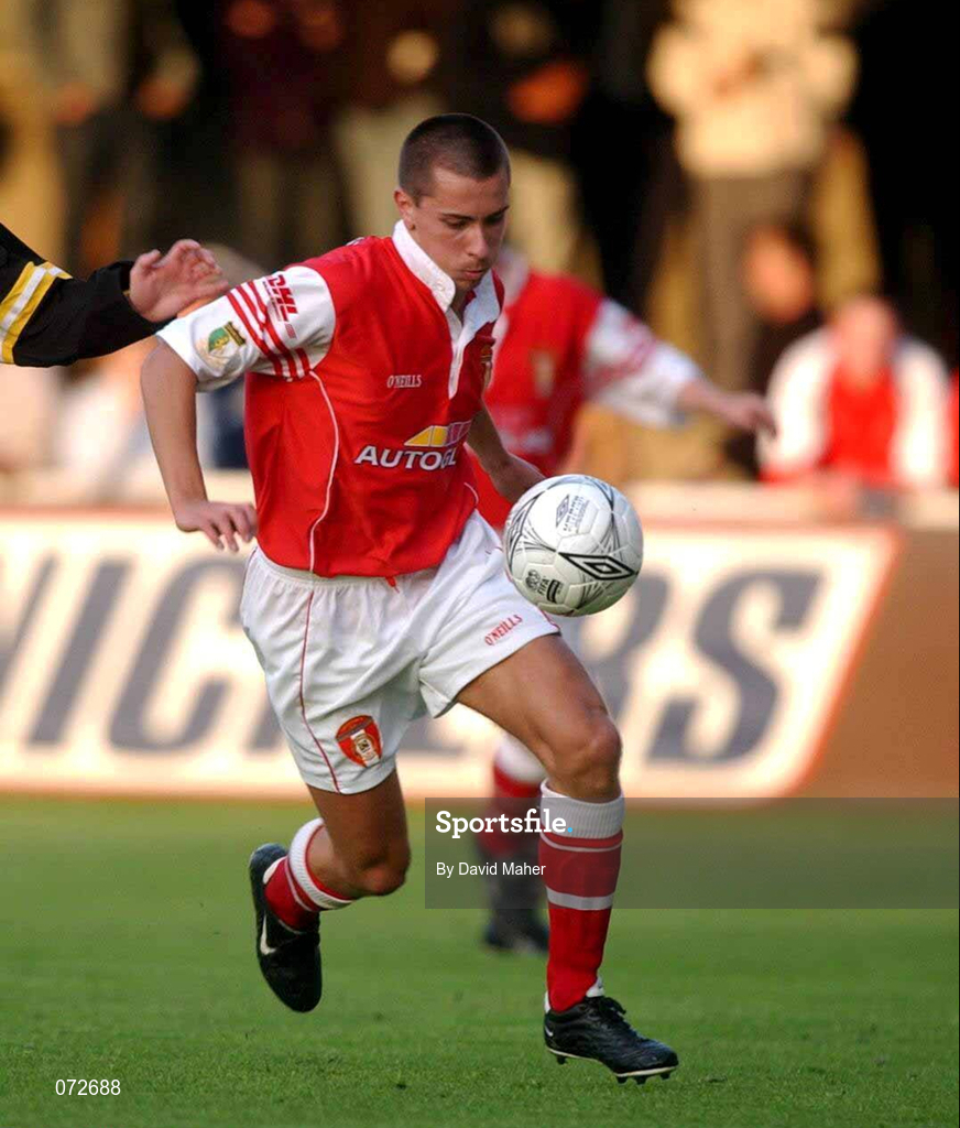 24 August 2001; Ger McCarthy of St. Patrick's Athletic during the Eircom League Premier Division match between St Patrick's Athletic and Derry City at Richmond Park in Dublin. Photo by David Maher/Sportsfile