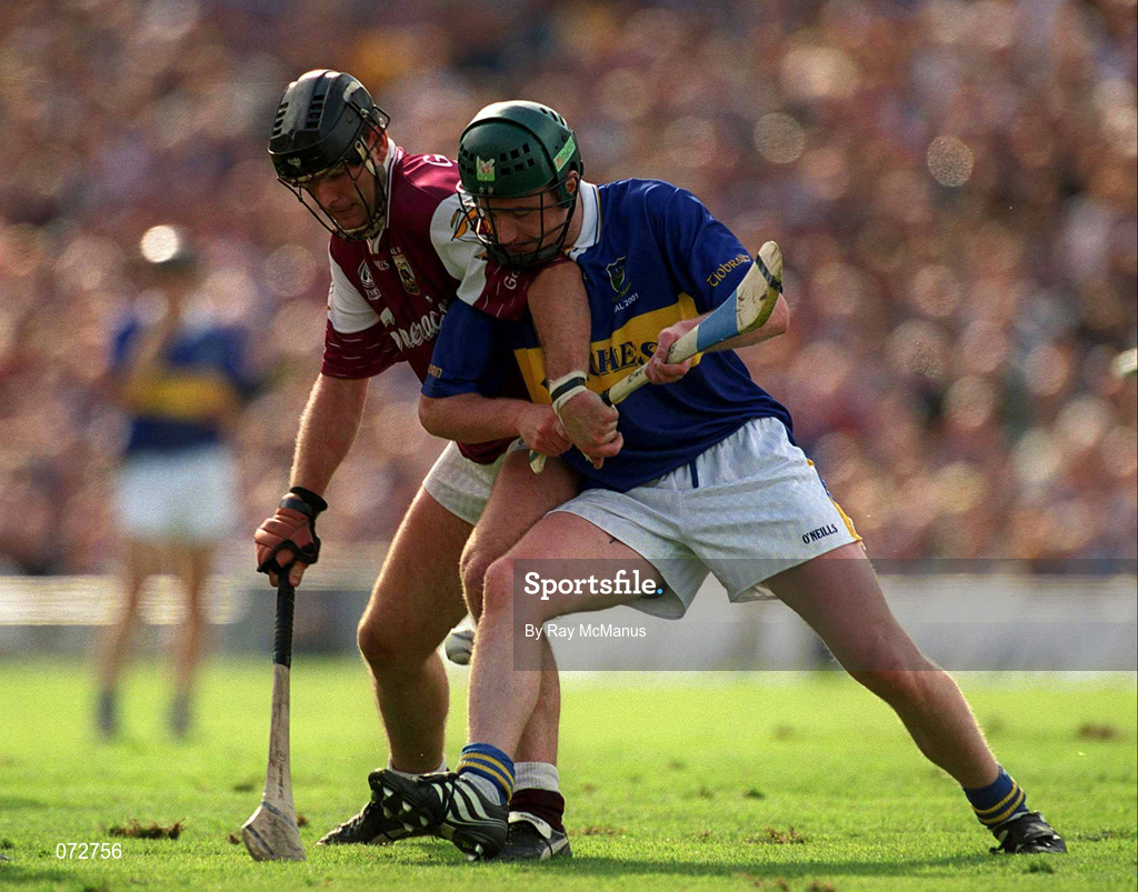 9 September 2001; Joe Rabbitte of Galway in action against David Kennedy of Tipperary during the Guinness All-Ireland Senior Hurling Championship Final match between Tipperary and Galway at Croke Park in Dublin. Photo by Ray McManus/Sportsfile