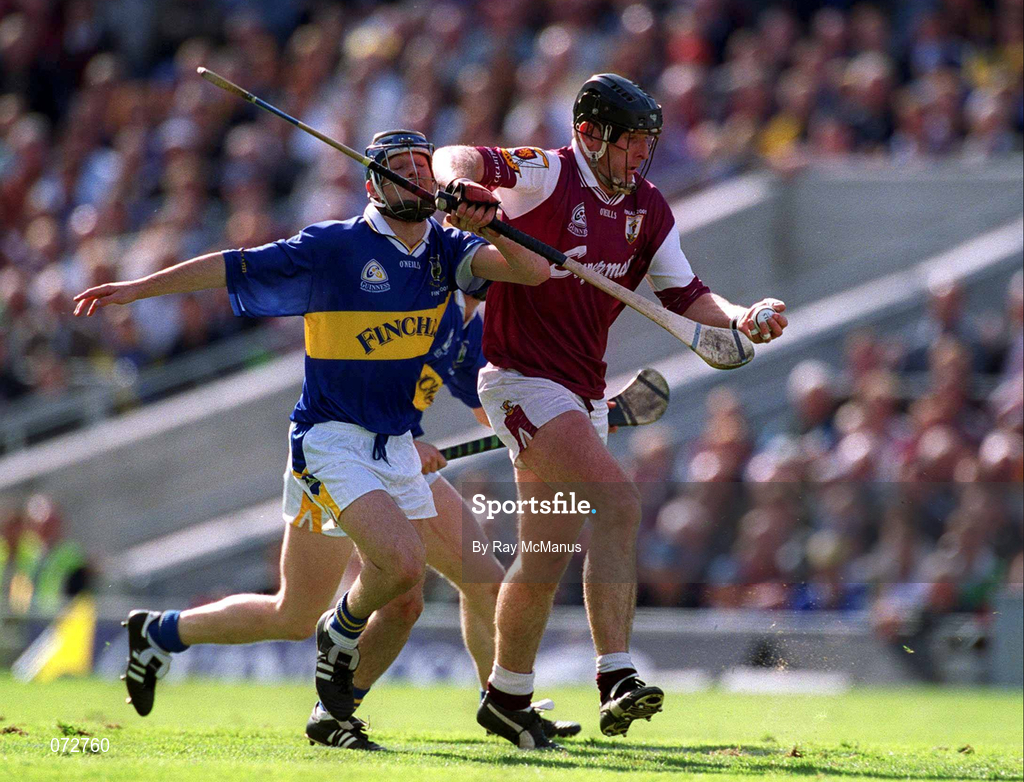 9 September 2001; Joe Rabbitte of Galway in action against Paul Kelly of Tipperary during the Guinness All-Ireland Senior Hurling Championship Final match between Tipperary and Galway at Croke Park in Dublin. Photo by Ray McManus/Sportsfile