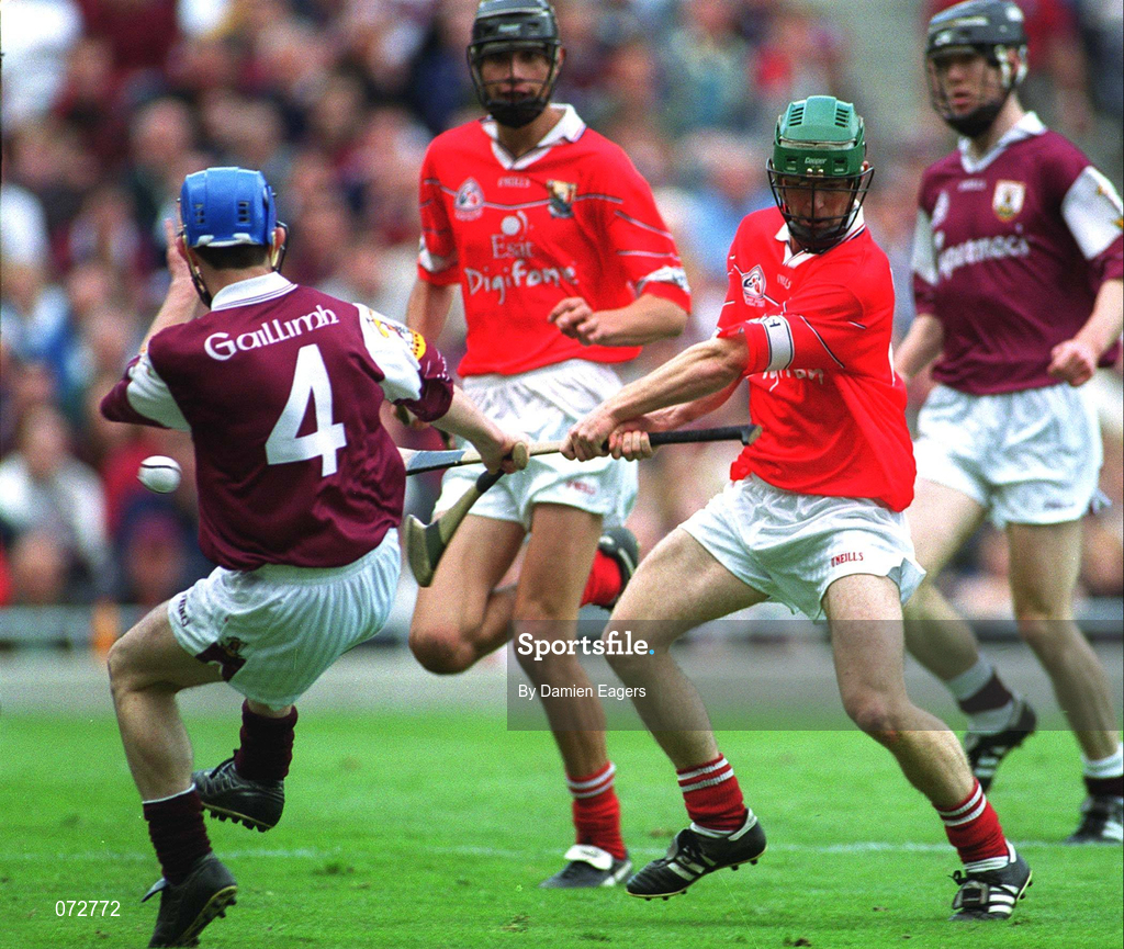 9 September 2001; Fergus Murphy of Cork scores a goal depsite the efforts Ciaran Finnerty of Galway during the All-Ireland Minor Hurling Championship Final between Cork and Galway at Croke Park in Dublin. Photo by Damien Eagers/Sportsfile