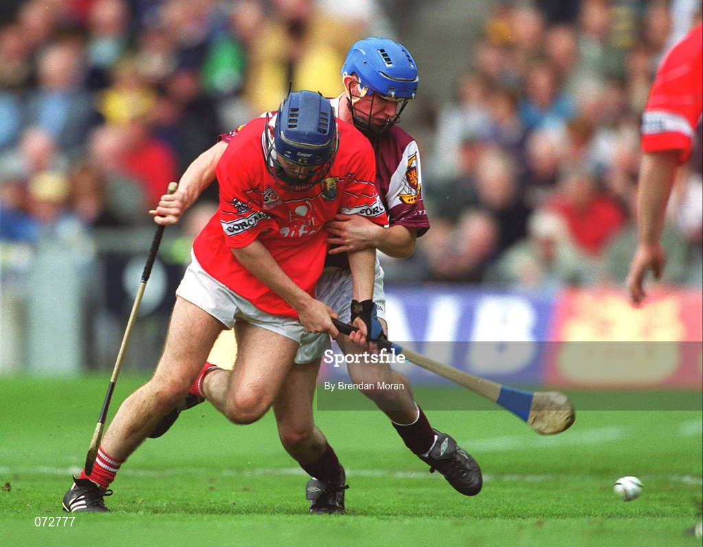 9 September 2001; Kieran Murphy of Cork goes past Kevin Goggin of Galway on his way to scoring a goal during the All-Ireland Minor Hurling Championship Final between Cork and Galway at Croke Park in Dublin. Photo by Brendan Moran/Sportsfile