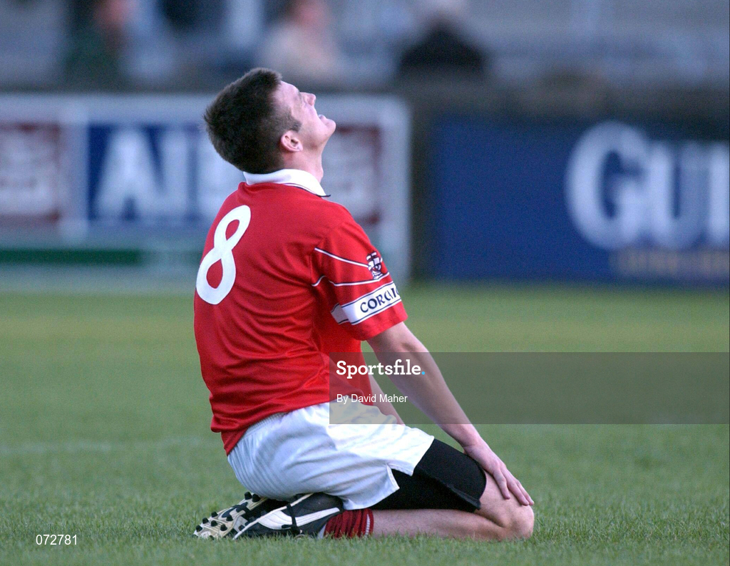 9 September 2001; Derek Kavanagh of Cork following his side's defeat in the All-Ireland Under 21 Football Championship Semi-Final match between Tyrone and Cork at Parnell Park in Dublin. Photo by David Maher/Sportsfile