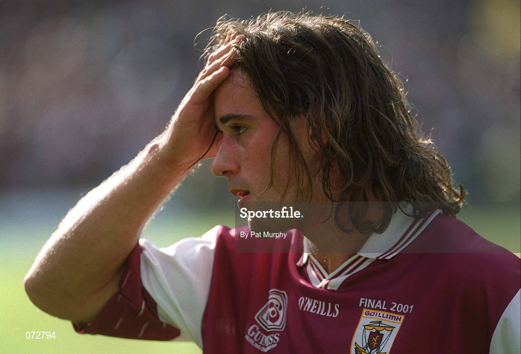 9 September 2001; David Tierney of Galway dejected following his side's defeat in the Guinness All-Ireland Senior Hurling Championship Final match between Tipperary and Galway at Croke Park in Dublin. Photo by Pat Murphy/Sportsfile