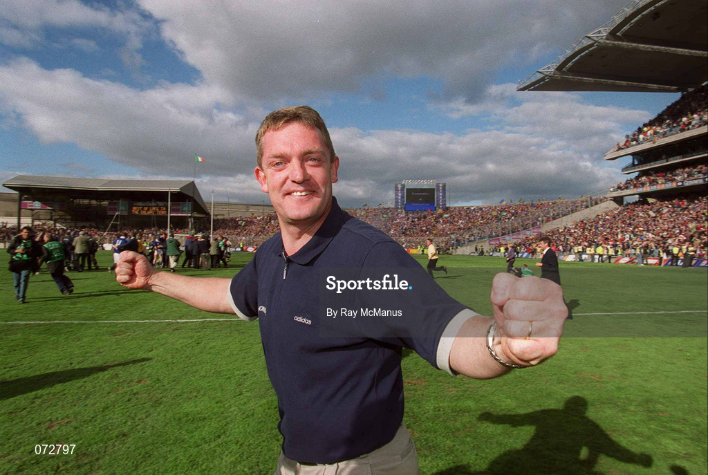 9 September 2001; Tipperary manager Nicky English celebrates following his side's victory in the Guinness All-Ireland Senior Hurling Championship Final match between Tipperary and Galway at Croke Park in Dublin. Photo by Ray McManus/Sportsfile